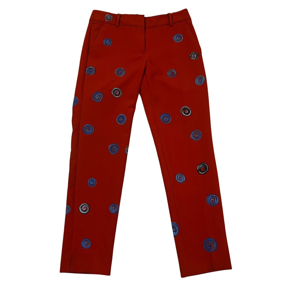 Talbots Orange Hand Painted Swirl Print Ankle Trousers Pants 6 Statement Artsy